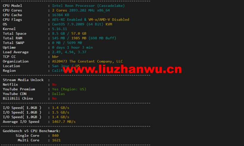 Vultr:圣何塞机房云服务器测评2022:下载速度、速度延迟、路由丢包、性能测评、流媒体解锁等 94 1648478973 配置信息