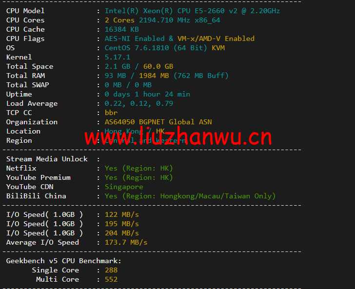 10gbiz:香港 VPS雲服務器(GIA+直連)线路,简单测评 98 1650274563 配置信息