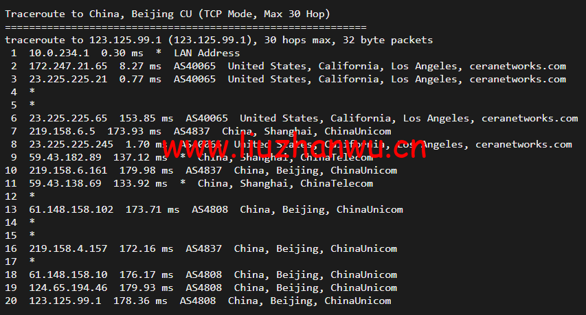 10gbiz:洛杉矶VPS云服务器(CN2 GIA)线路,简单测评 115 1650281567 北京联通