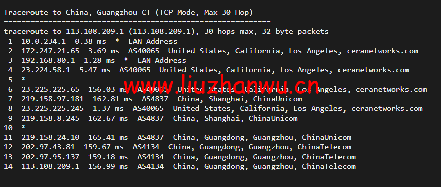 10gbiz:洛杉矶VPS云服务器(CN2 GIA)线路,简单测评 114 1650281595 广州电信