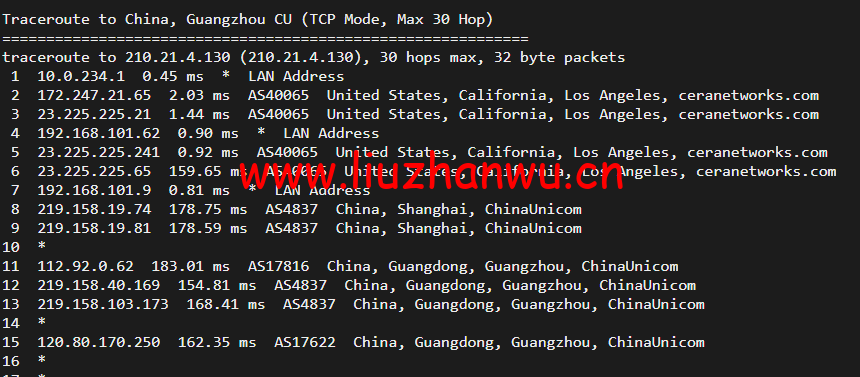 10gbiz:洛杉矶VPS云服务器(CN2 GIA)线路,简单测评 117 1650281600 广州联通
