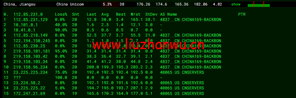 10gbiz:洛杉矶VPS云服务器(CN2 GIA)线路,简单测评 110 1650281624 去程联通