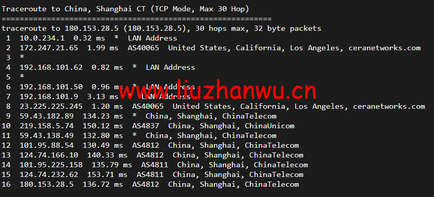 10gbiz:洛杉矶VPS云服务器(CN2 GIA)线路,简单测评 113 1650281634 上海电信