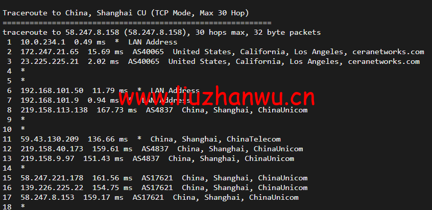 10gbiz:洛杉矶VPS云服务器(CN2 GIA)线路,简单测评 116 1650281640 上海联通