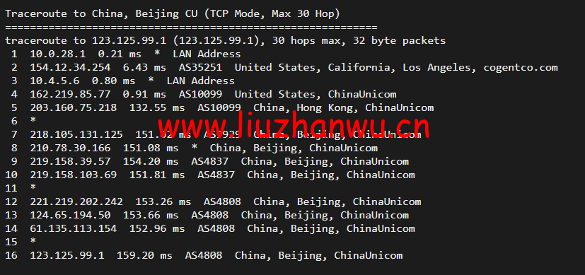 10gbiz:洛杉矶CU2 VIP云服务器(CU2 VIP)线路,简单测评 115 1650284347 北京联通