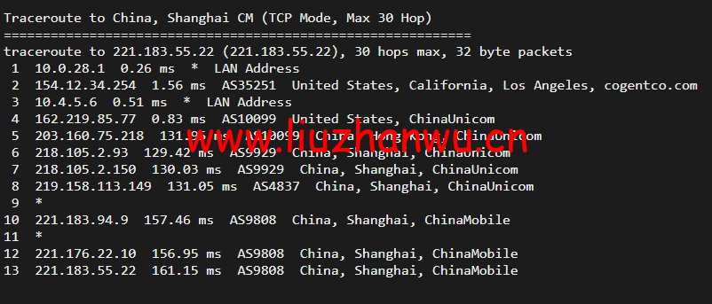 10gbiz:洛杉矶CU2 VIP云服务器(CU2 VIP)线路,简单测评 119 1650284425 上海移动