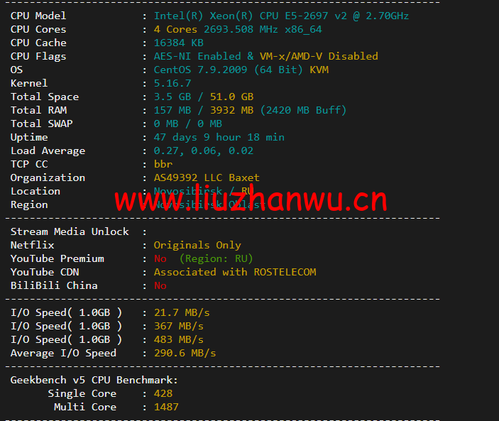 #2022年5月#JustHost:俄罗斯vps/美国vps,可自由更换IP,7.7元/月起,附新西伯利亚TTK (Novosibirsk)机房简单测评(第二次测评) 50 1652427004 配置信息