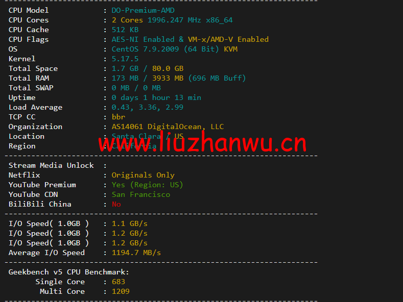 #2022年5月#DigitalOcean:美国旧金山机房简单测评 98 1652317391 配置信息