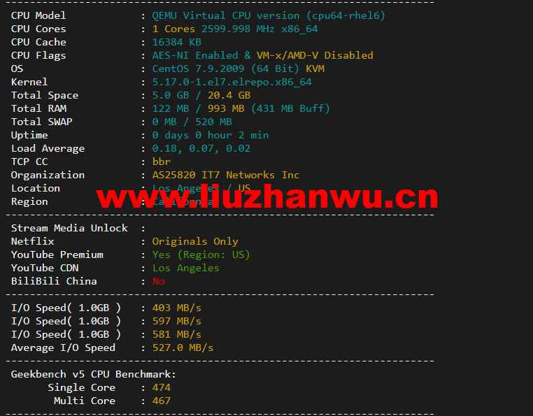 搬瓦工:DC8 ZNET(USCA_8),洛杉矶机房简单测评 46 1648889188 配置信息