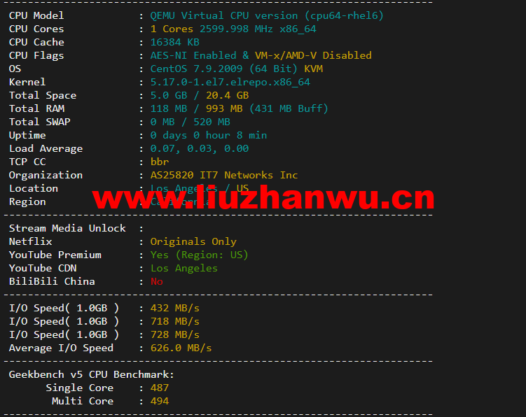 搬瓦工:DC4 MCOM(USCA_4)美国洛杉矶 Multacom 机房直连线路,简单测评 46 1648904647 配置信息
