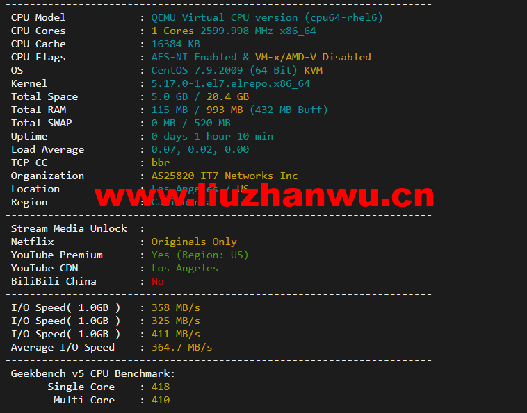 搬瓦工:DC2 QNET(USCA_2)美国洛杉矶 QuadraNet 机房,简单测评 46 1648906941 配置信息