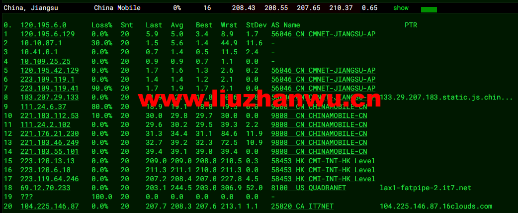 搬瓦工:DC2 QNET(USCA_2)美国洛杉矶 QuadraNet 机房,简单测评 57 1648906957 去程移动