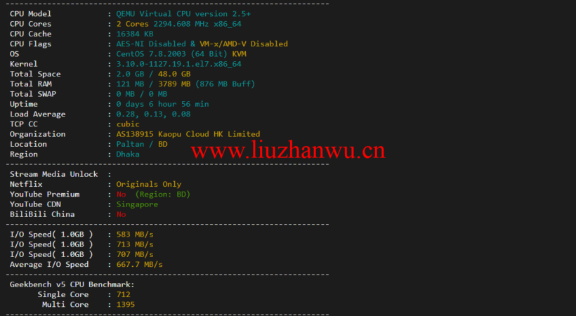 lightnode:孟加拉国VPS,1核/2G内存/50G硬盘/1000GB流量,月付$7.71,解锁流媒体/小时计费,简单测评 94 1647175650 配置信息