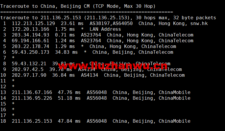 蓝米云:香港CN2 GIA云服务器,简单测评 70 1655390246 北京移动