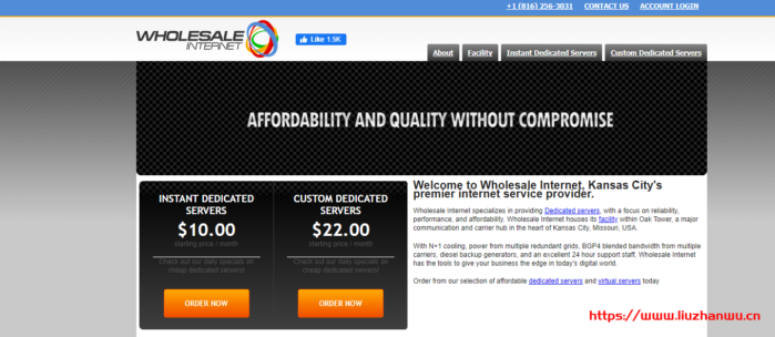 WholesaleInternet:$15/月/I3-3220/16GB内存/2TB硬盘/100TB流量/1Gbps带宽/堪萨斯-吾爱主机测评