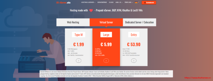 vServer.site:€1.5/月/1GB内存/5GB SSD空间/1TB流量/1Gbps端口/KVM/德国-吾爱主机测评
