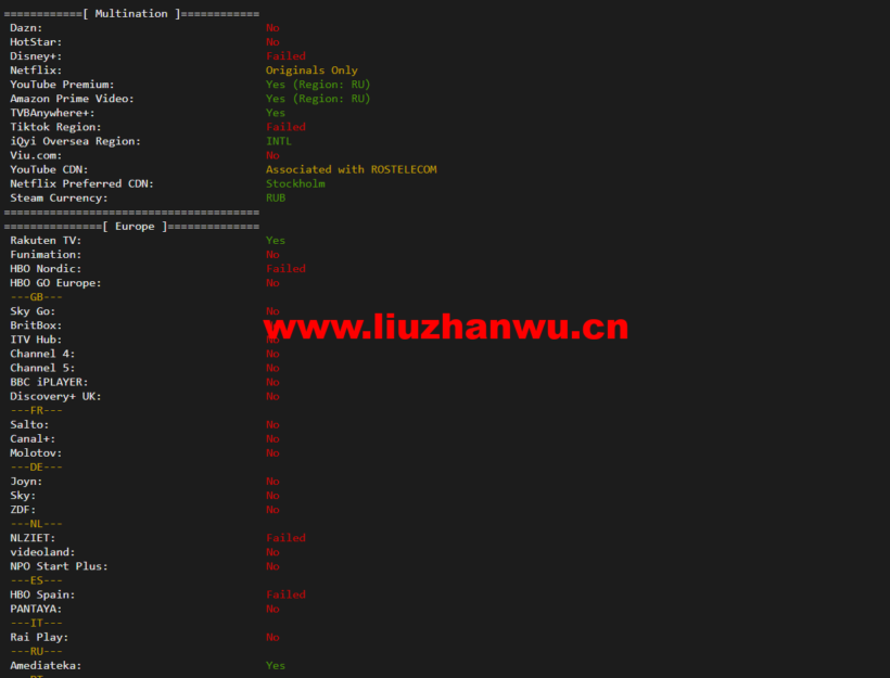 justhost.ru:俄罗斯kazan(喀山)机房,简单测评 47 流媒体解锁