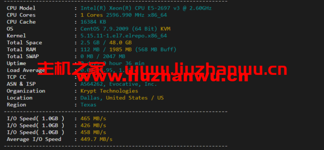 iON:美国便宜vps,达拉斯机房,1核/2G内存/50G SSD硬盘/2TB流量/1G端口,月付$8起,简单测评 42 配置信息