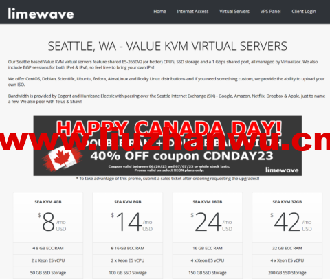 Limewave:西雅图机房vps,1核/2GB内存/20GB/5TB流量/1Gbps带宽,$2.7/月-吾爱主机测评