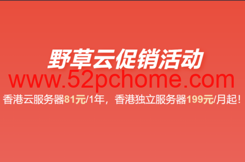 野草云：香港独立服务器199元/月起，香港VPS年付81元起，可选优质/精品BGP线路-吾爱主机测评