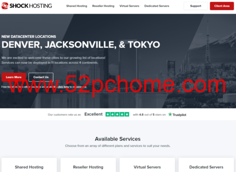 ShockHosting:便宜VPS,1核/2GB内存/30GB SSD/2TB流量/1Gbps带宽,$4.99/月起,可选美国/欧洲/澳大利亚/日本/新加坡等11个机房-吾爱主机测评