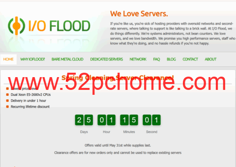 IOFLOOD:凤凰城独服,2*E5-2680v2/64GB/1.6TB SSD/100TB@1Gbps带宽,$54/月-吾爱主机测评