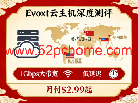 Evoxt 云主机深度测评：17 机房覆盖美 / 马 / 港 / 日，1Gbps 大带宽 + 低延迟，月付 $2.99 起-吾爱主机测评