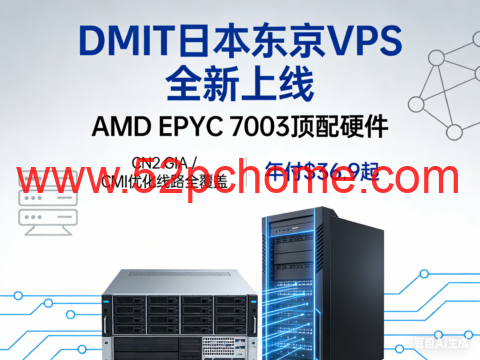 DMIT 日本东京 VPS 全新上线：AMD EPYC 7003 顶配硬件，CN2 GIA / CMI 优化线路全覆盖，年付 $36.9 起-吾爱主机测评