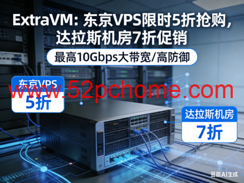 ExtraVM 限时大促:东京 VPS 5 折疯抢|达拉斯 7 折,最高 10Gbps 大带宽高防-吾爱主机测评