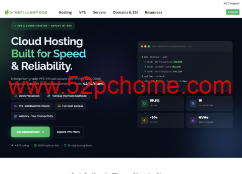 GreenWebPage：VPS 主机优惠，1核/1GB/20GB SSD/1TB/1Gbps 带宽，年付€14.99，香港/日本/美国/英国/荷兰/德国机房-吾爱主机测评