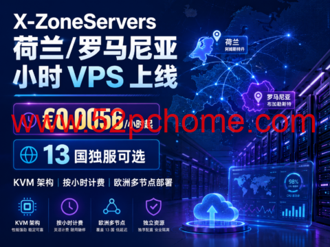 X-ZoneServers 荷兰/罗马尼亚小时 VPS 上线:€0.0056/小时起,13 国独服可选-吾爱主机测评