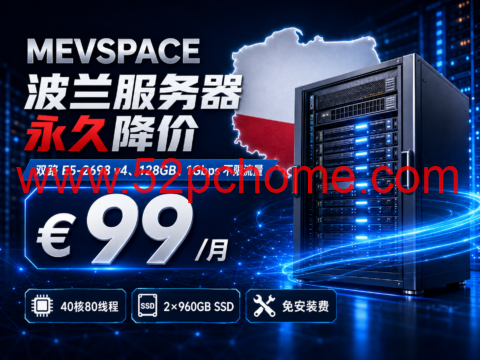 MEVSPACE 波兰服务器永久降价:双路 E5-2698 v4、128GB、1Gbps 不限流量,€99/月-吾爱主机测评