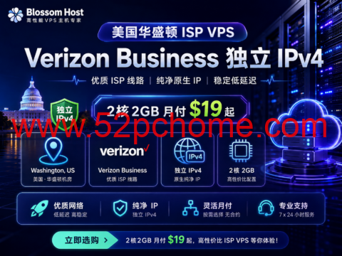 Blossom Host 美国 ISP VPS:Verizon 独立 IPv4 月付 $19 起,纽约 VPS $8/月起-吾爱主机测评