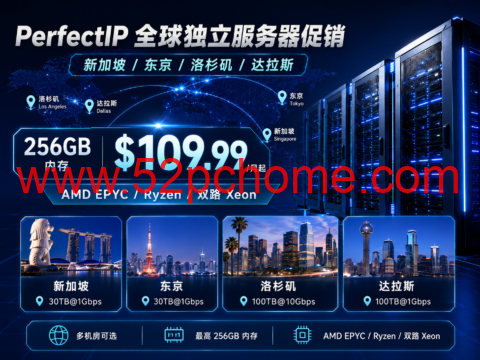 PerfectIP 全球独立服务器促销:新加坡/东京/洛杉矶/达拉斯,256GB 内存 $109.99/月起-吾爱主机测评