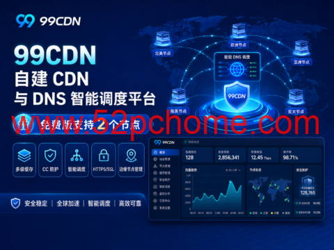 99CDN 自建 CDN 与 DNS 智能调度平台:免费版支持 2 个节点,多级缓存、CC 防护与智能调度-吾爱主机测评