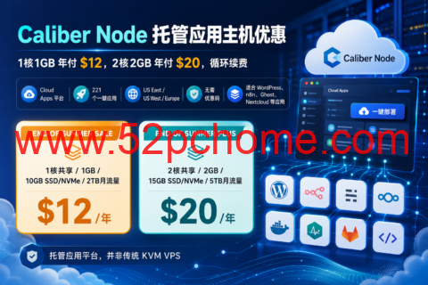 Caliber Node 托管应用主机优惠:1核1GB 年付 $12,2核2GB 年付 $20,循环续费-吾爱主机测评