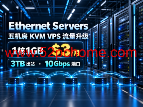 Ethernet Servers 五机房 KVM VPS 流量升级:1核1GB $3/月,3TB 出站、10Gbps 端口-吾爱主机测评