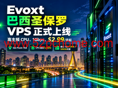 Evoxt 巴西圣保罗 VPS 正式上线:高主频 CPU、1Gbps,$2.99/月起-吾爱主机测评