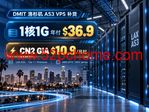 DMIT 美国洛杉矶 AS3 VPS 补货:1核1G 年付 $36.9,CN2 GIA $10.9/月起-吾爱主机测评