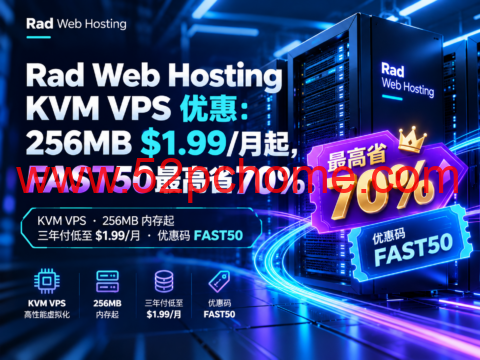 Rad Web Hosting KVM VPS 优惠:256MB $1.99/月起,FAST50最高省70%-吾爱主机测评