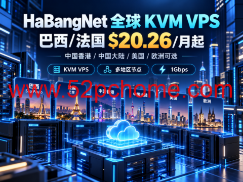 HaBangNet 全球 KVM VPS：巴西/法国 $20.26/月起，中国香港/中国大陆/美国/欧洲可选-吾爱主机测评