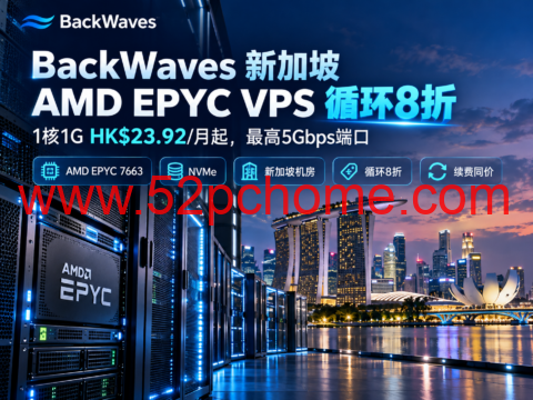 BackWaves 新加坡 AMD EPYC VPS 循环8折:1核1G HK$23.92/月起,最高5Gbps端口-吾爱主机测评