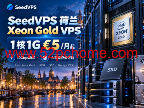 SeedVPS 荷兰 Xeon Gold VPS：1核1G €5/月起，10Gbps端口、大容量存储可选-吾爱主机测评