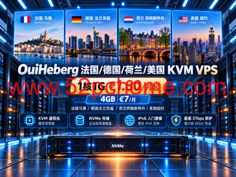 OuiHeberg 法国/德国/荷兰/美国 KVM VPS:1核1G €1.80/月起,4GB €7/月,最高3Tbps防护-吾爱主机测评