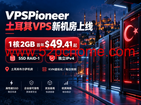 VPSPioneer土耳其VPS新机房上线:1核2GB首年$49.41起,SSD RAID-1、独立IPv4-吾爱主机测评